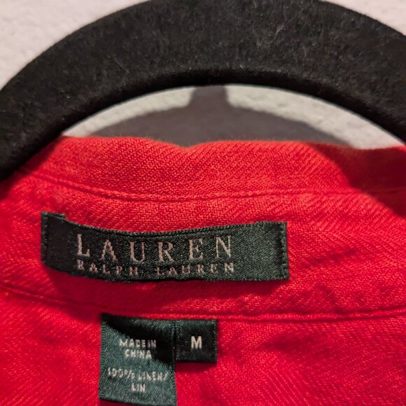 Vintage Lauren - Ralph Lauren - Red Collared Linen Shirt - Medium - Picture 3 of 7